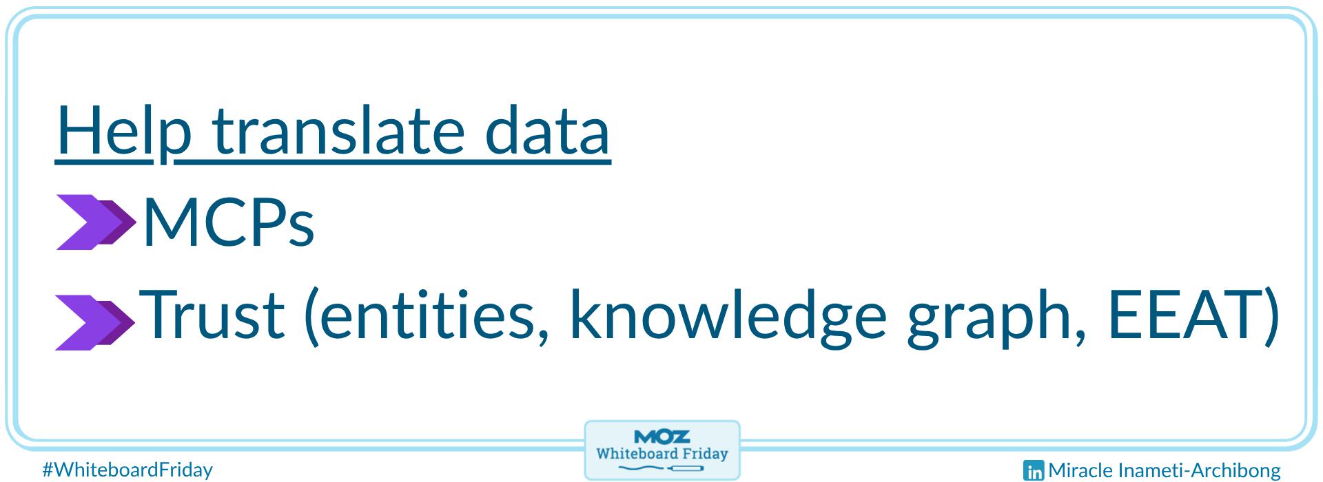 A zoomed-in section of the whiteboard with tips for how to help LLMs translate data.