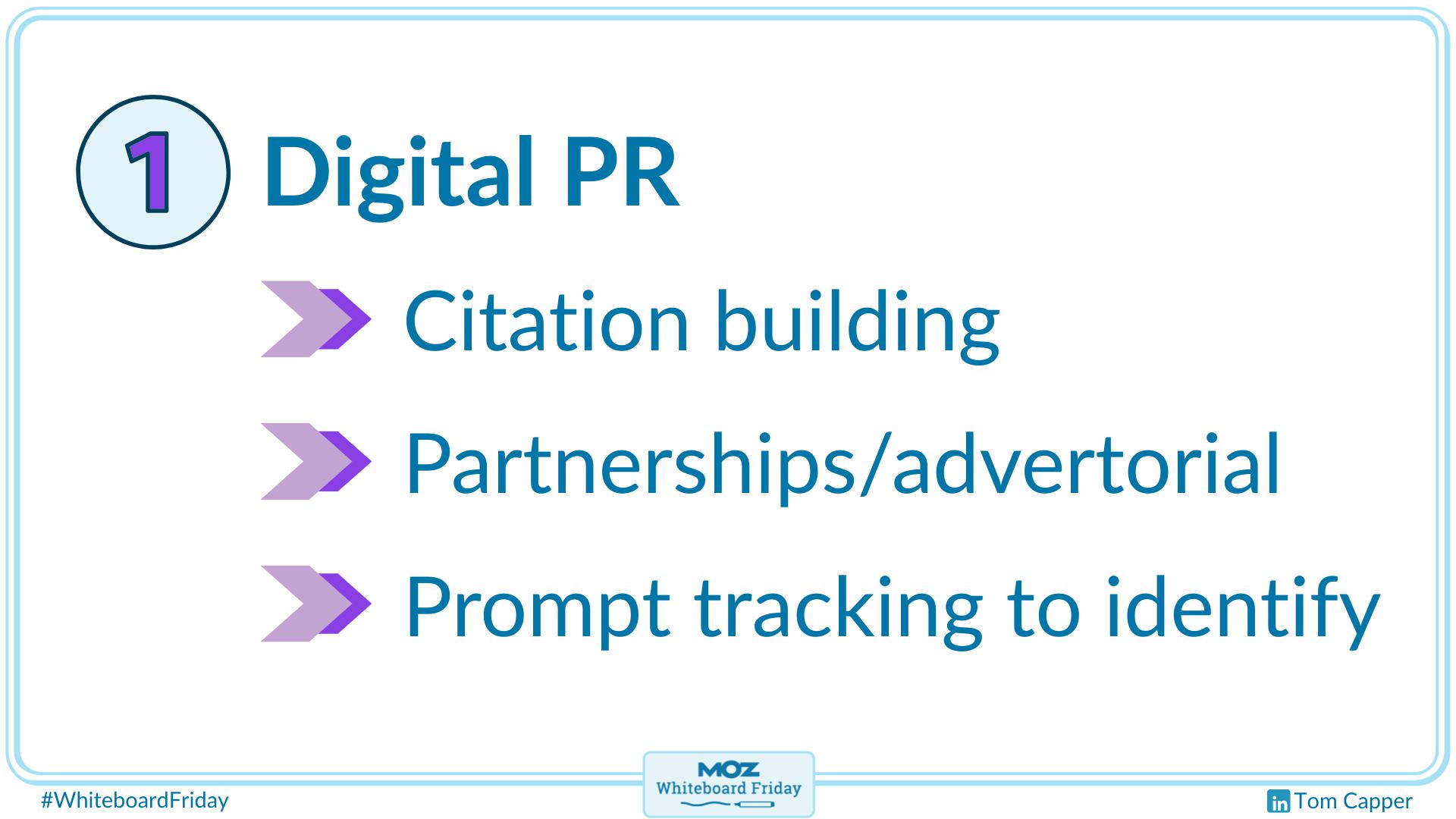 A zoomed-in section of the whiteboard for digital PR.