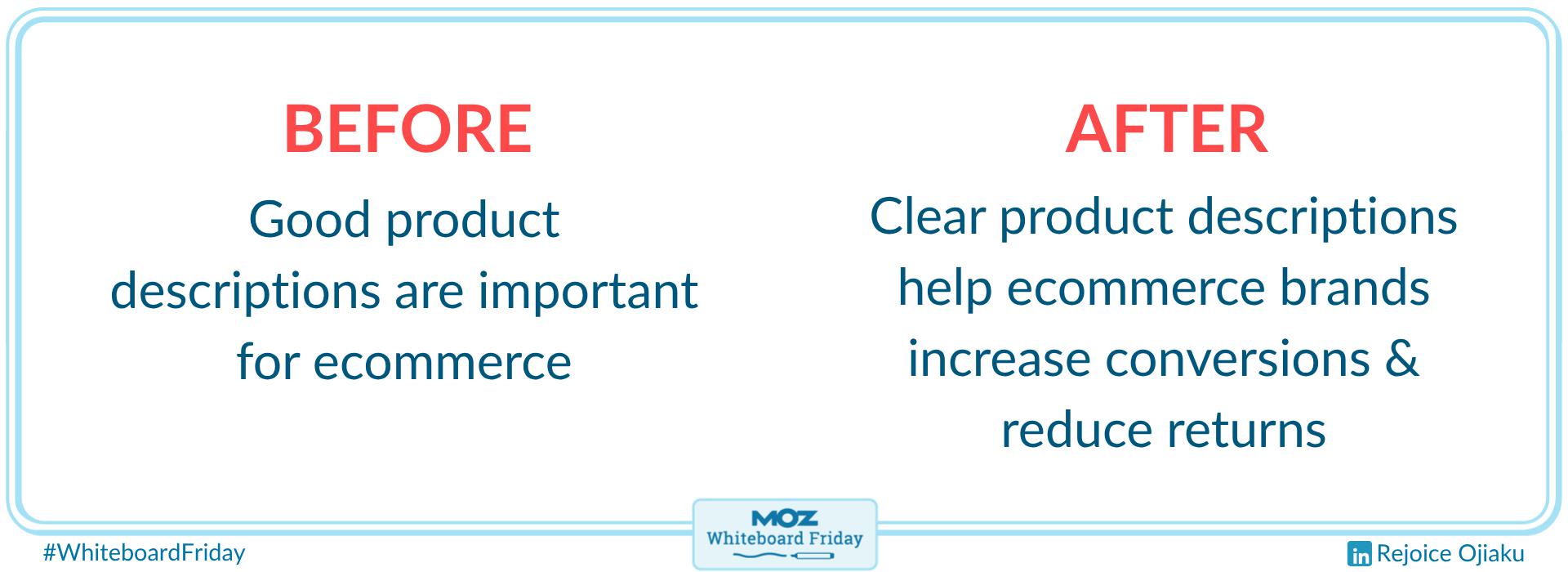 Zoomed-In section of the whiteboard showing a before and after of a sentence as an example.