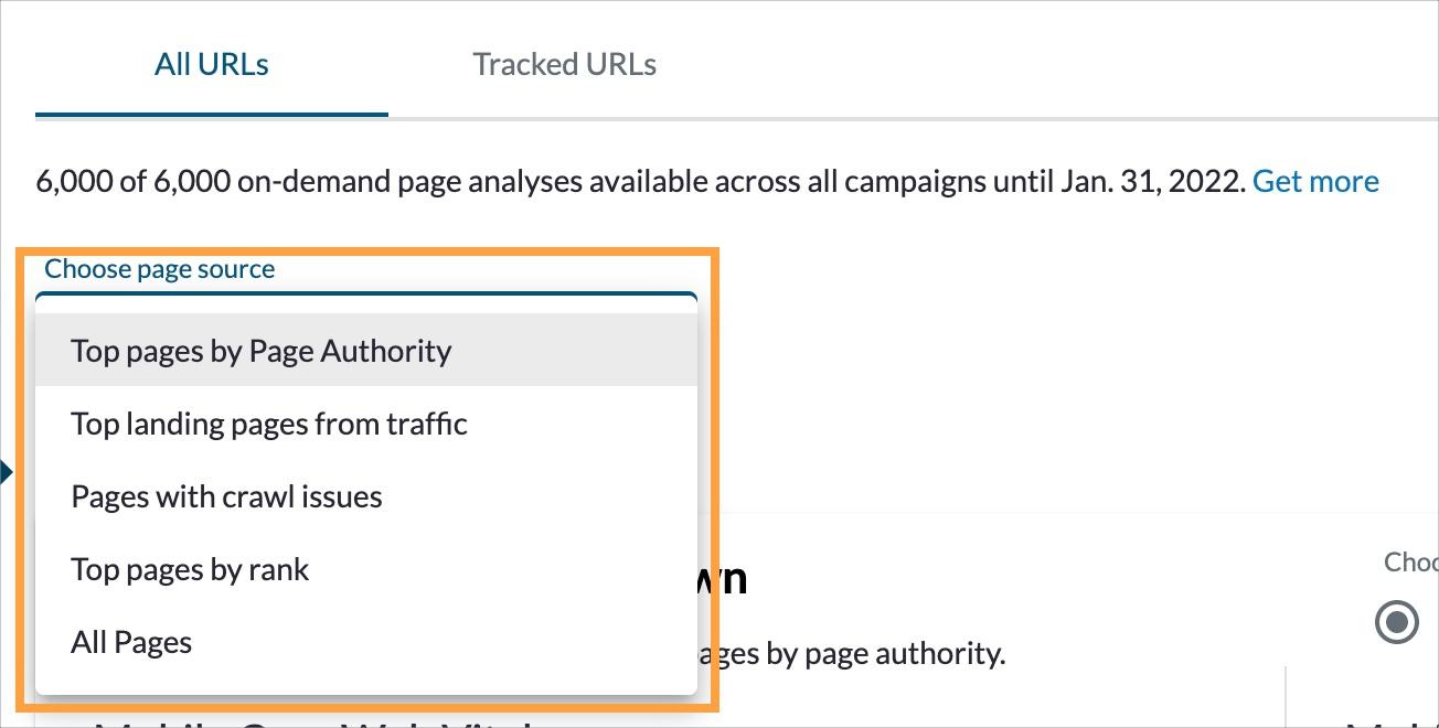 You can select the Page Source at the top of the tool using the drop-down above the graph.