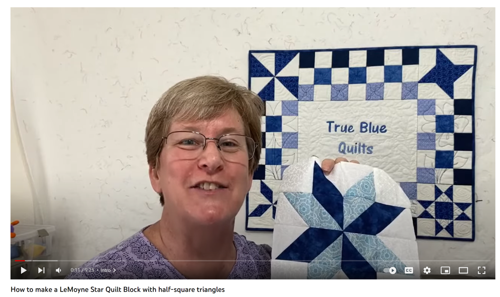 screenshot of a video tutorial produced by an online quilting store owner