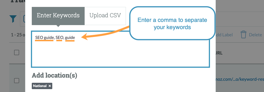 Separate keywords and phrases by comma.