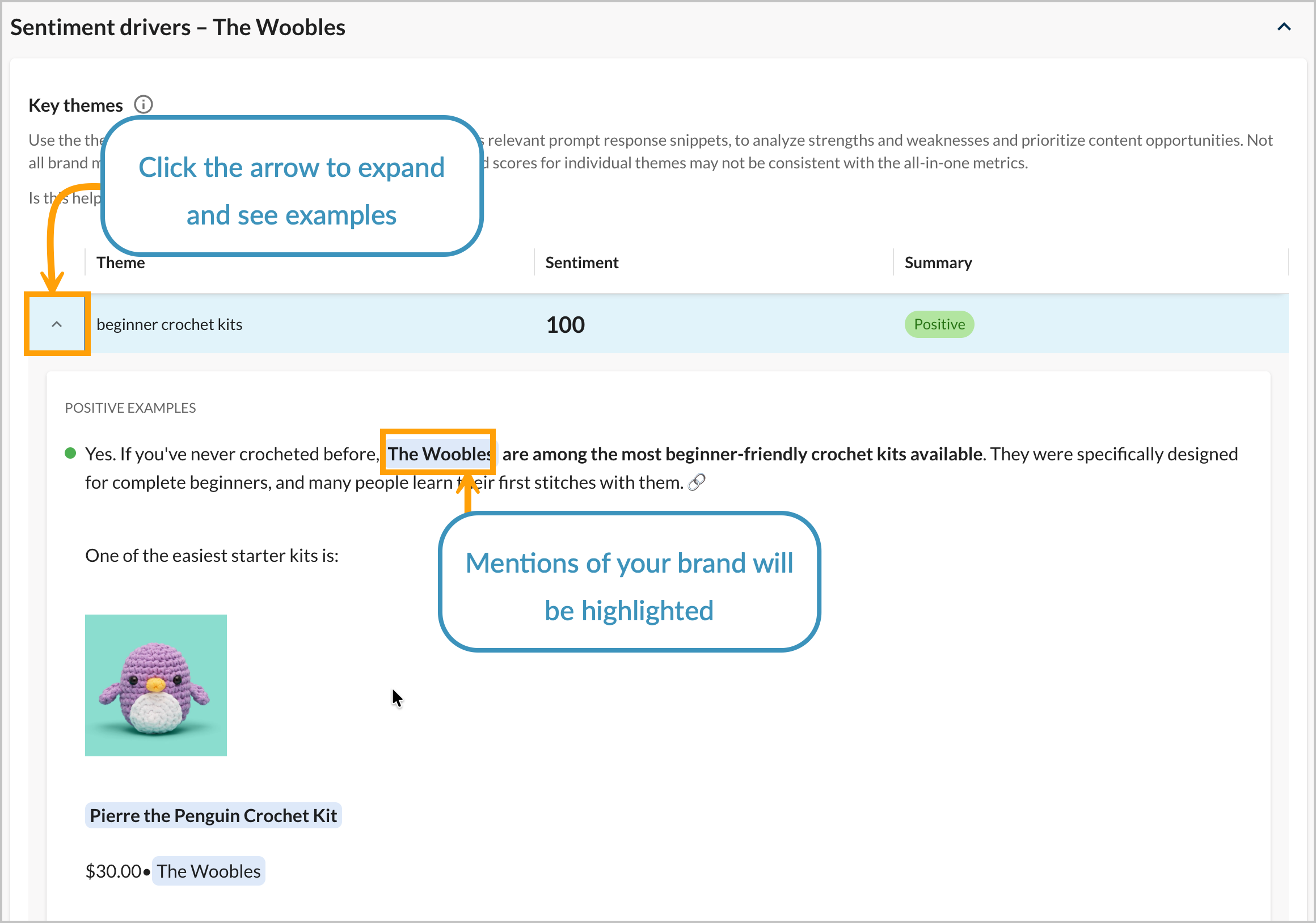 Screenshot of the Sentiment Drivers section of Sentiment.