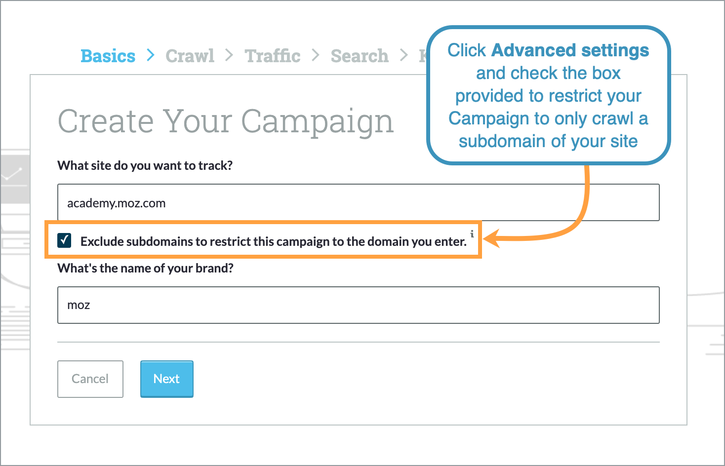 Create Subdomain Campaign by checking the box under advanced settings.