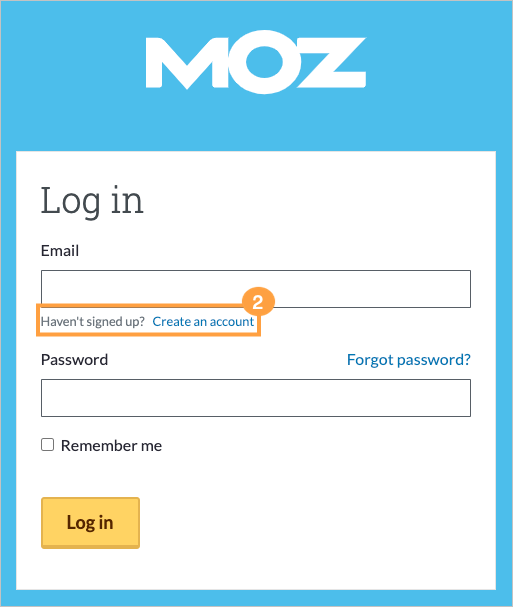 Log in screen with link to create an account below the box for inputting an email.