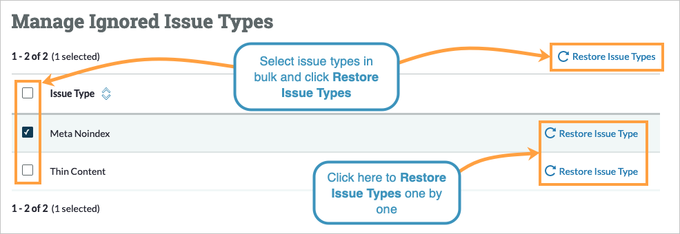 Ignored issue types can be restored from here.