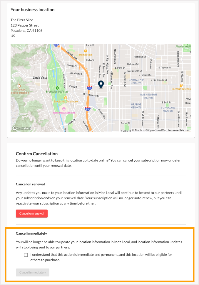 Screenshot of the cancellation screen with the option to cancel immediately highlighted.