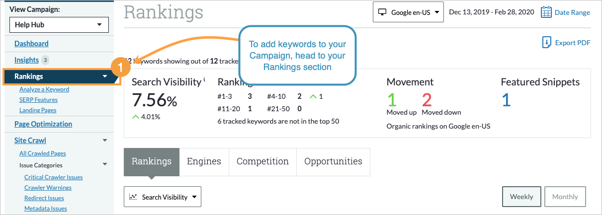 Head to the Rankings section via the left hand navigation menu.