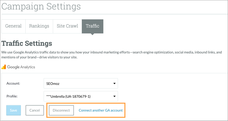 After disconnecting you can then reconnect your GA account.